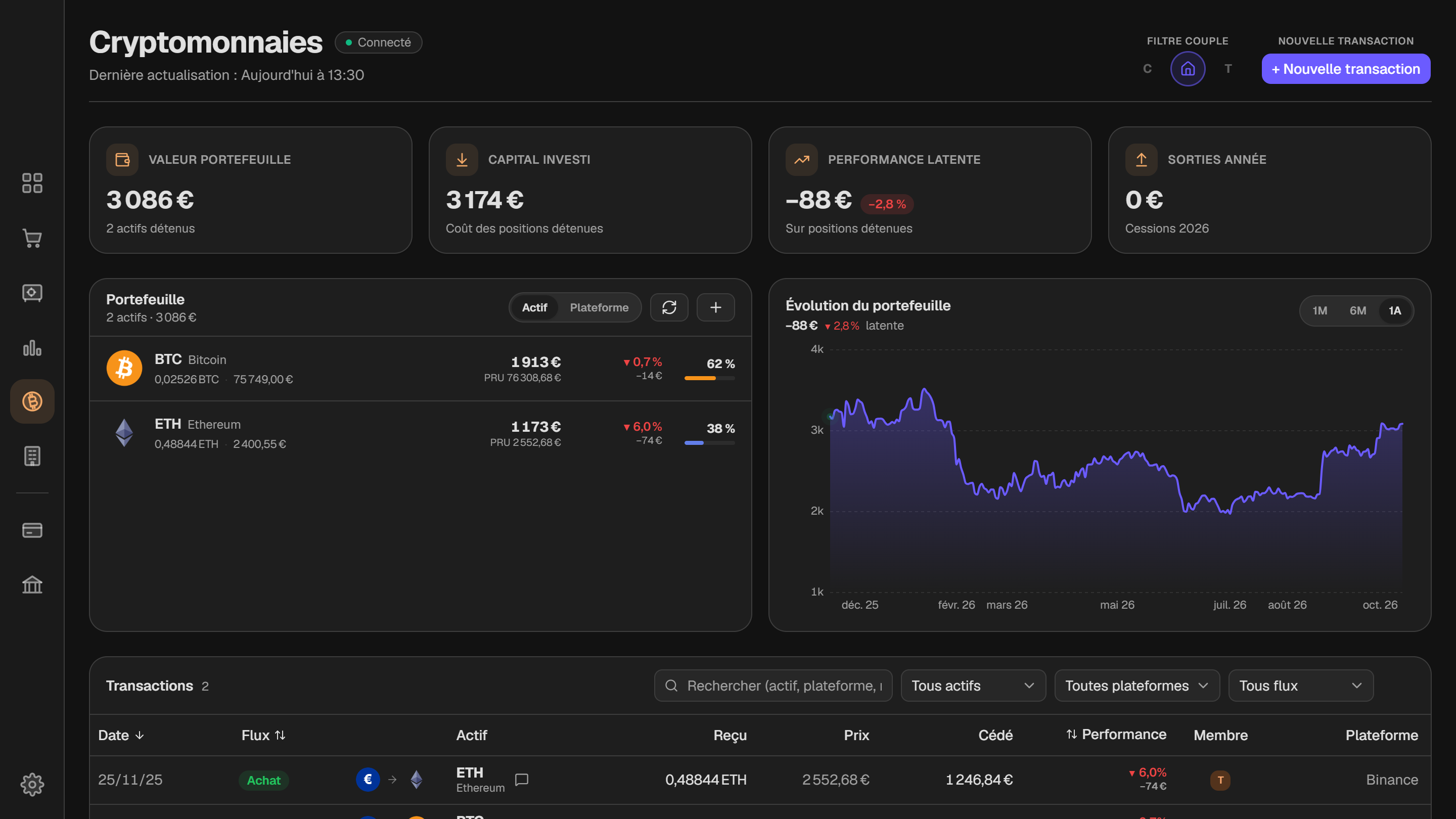 Soldeo, vue Cryptomonnaies : les quantités restent en local, les cours viennent du marché